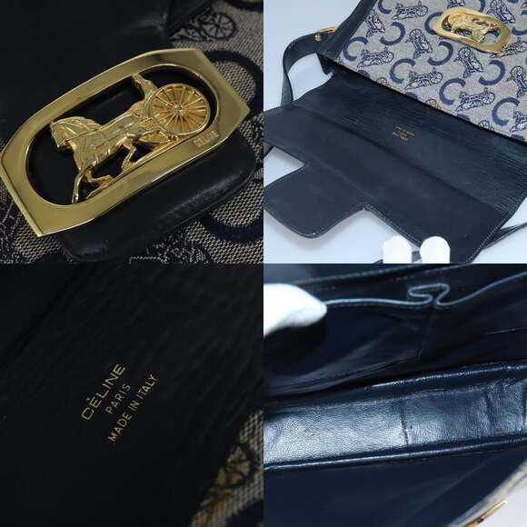 CELINE C Sulky Shoulder Bag Canvas Leather Navy Gold - Picture 11 of 12